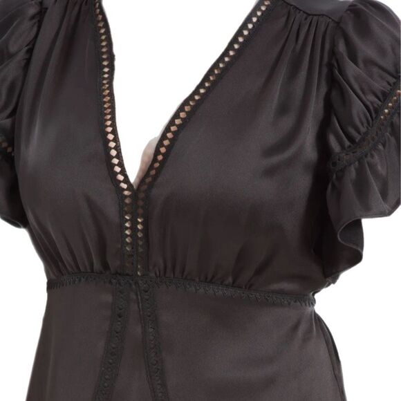 NWT Max Studio Flutter Sleeve Satin Midi Dress in Black.  Size XS - Picture 8 of 14